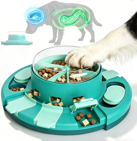 Aluckmao Dog Puzzle Toy Feeder, Press to Dispense Food, Slows Eating, Brain Stimulation Mental Enrichment, Interactive Treat Dispenser Game