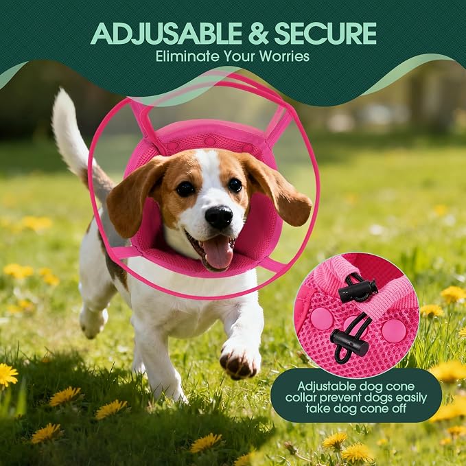 Kuoser Large Dog Cone Collar After Surgery, Soft Cone for Dogs to Stop Licking, Breathable Pet Recovery Collar Comfortable Elizabethan Collars, Adjustable Protective Dog Cones for Large Dogs, Rose XL