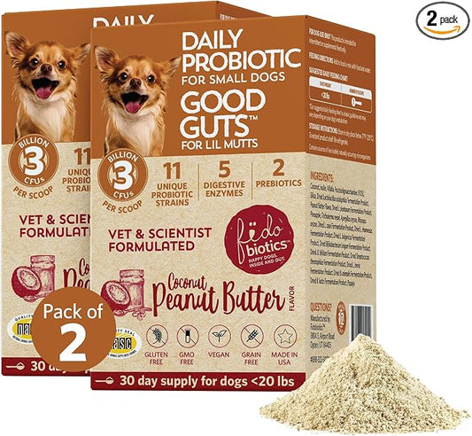 Fidobiotics Good Guts Probiotics for Dogs – Dog Probiotic Powder for Digestive Health, Gas Relief & Firmer Stools, 3B CFUs, Enzymes & Prebiotics, Small Dogs, Puppies & Adults - Pack of 2