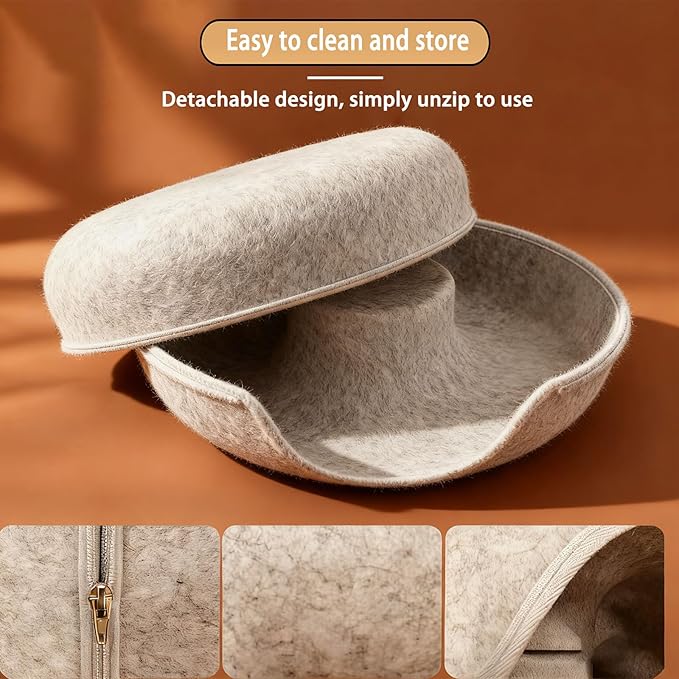 Cat Donut Tunnel Bed for Indoor Cats - Peekaboo Cat Cave, Detachable Felt, Washable, Interactive Play & Cozy Rest Space for Multiple Cats (Light Gray)