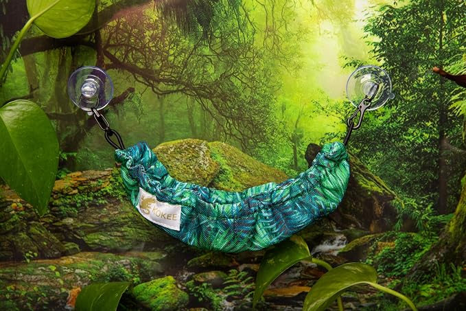 Crested Gecko Tank Accessories, Reptile Hammock, and Lizard Hammock (100% Polyester, 7.5 inches x 2 inches, one Suction Cups) Accessories Hide, Tie Dye, Blue Dots, Green Leaf, Gold Leaf