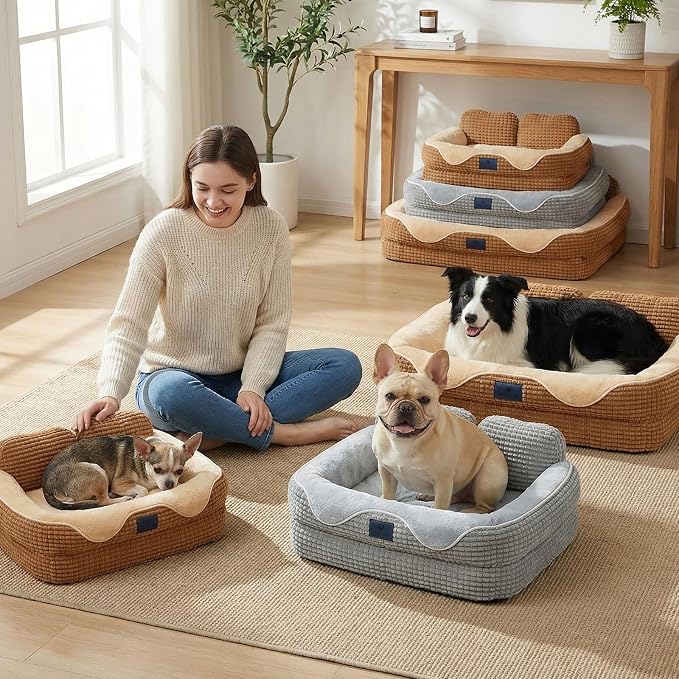 Veehoo Cute Dog Bed for Medium Dogs, Orthopedic Egg-Crate Foam Dog Bed with Sides, Removable Washable Cover & Waterproof Lining, Comfortable Pet Couch Pet Sofa, 36"