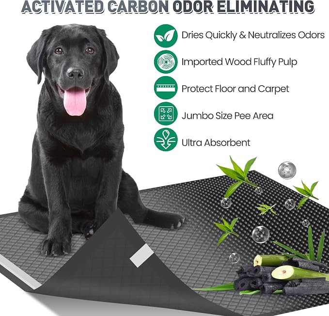36"x36" Activated Charcoal Pee Pads for Dogs , 100 Count, Extra Large, Super Absorbent, Leakproof and Odor Resistant, Disposable Puppy Pads, Pet Training Pads, Potty Pads