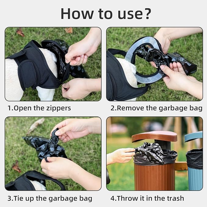Reusable Dog Poop Pants with 50pcs Poop Bags, Adjustable Dogs Sanitary Pants for Incontinence & Outdoor Walking, Convenient Dog Poops Collection Pants for Senior and Disability Dogs M