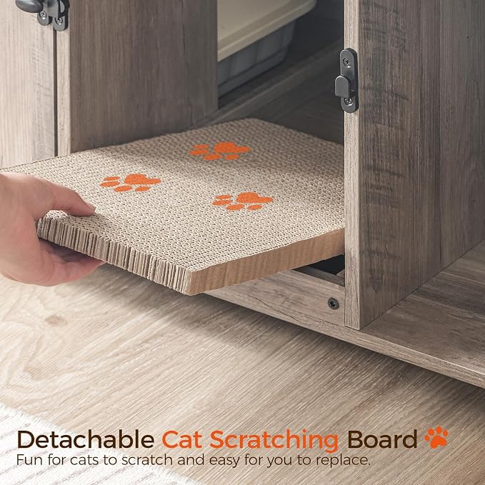 MAHANCRIS Cat Litter Box Enclosure for 2 Cats, 47.2" Hidden Cat Litter Box Furniture with Double Room, Wooden Washroom Cabinet with Scratching Board, Indoor House End Table, Greige CWHG1201