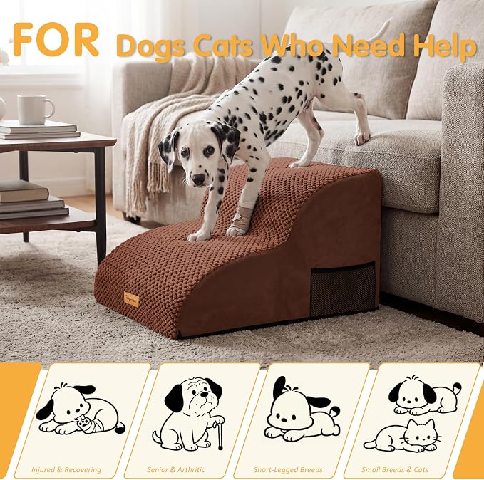 Topmart High Density Extended Foam Dog Ramp&Steps 2 Tiers,11.8" High,Non-Slip Dog Stairs,Soft Foam Pet Ladder with Removable Cover,Best for Injured,Older Cats,Pets with Joint Pain