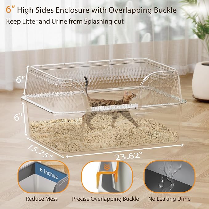 Stainless Steel Litter Box XL 23.6" x 15.7" x 12", Metal Litter Box with Lid - Extra Large Space with High Sides for Big Cats, Side Entry, Leak-Proof, Anti-Splashing, Grey