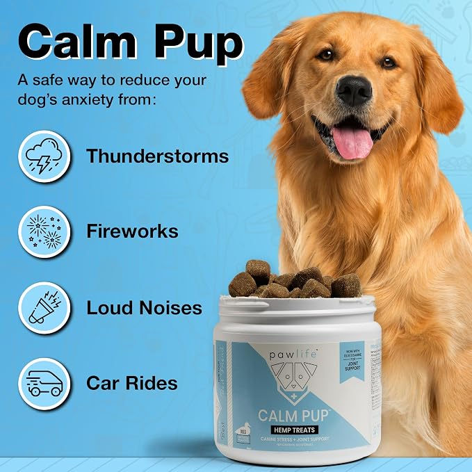 Calming Chews with Organic Hemp Oil| Dog Anxiety Relief & Travel Friendly| Glucosamine to Help with Join Support| 120 Soft Chews & up to 4-Month Supply
