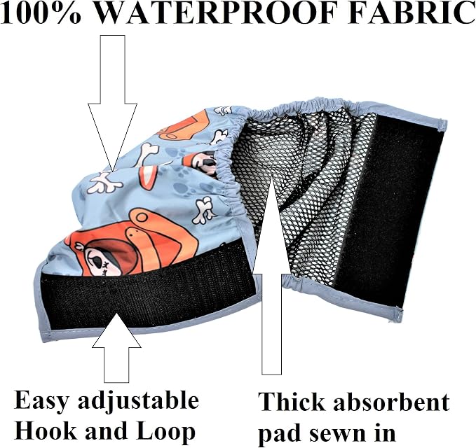 FDC Leak Proof Waterproof Diapers Dog Belly Band Male Wrap Washable Reusable Absorbent Pad Lined for Small Medium Large Pets Black (XXXL: Waist 20" - 27", Pack of 2 Gray & Retro)