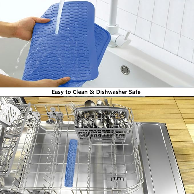 ZLR 4-in-1 Silicone Mat 12" x 12" / 305 x 306mm Square - Dish Drying Mat, Air Fryer Mat, Coffee Maker Pad & Heat Resistant Trivet (up to 450°F) - Non-Slip Food-Grade BPA-Free (Lichen Blue)