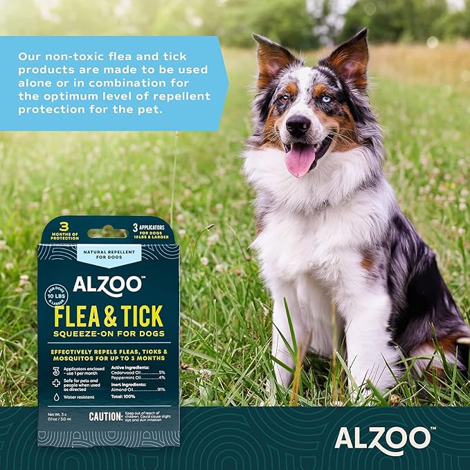 ALZOO Plant Based Flea & Tick Repellent Squeeze-On for Dogs and 8 Fl. Oz. Flea & Tick Repellent Spray for Dogs,Plant-Based Active Ingredients