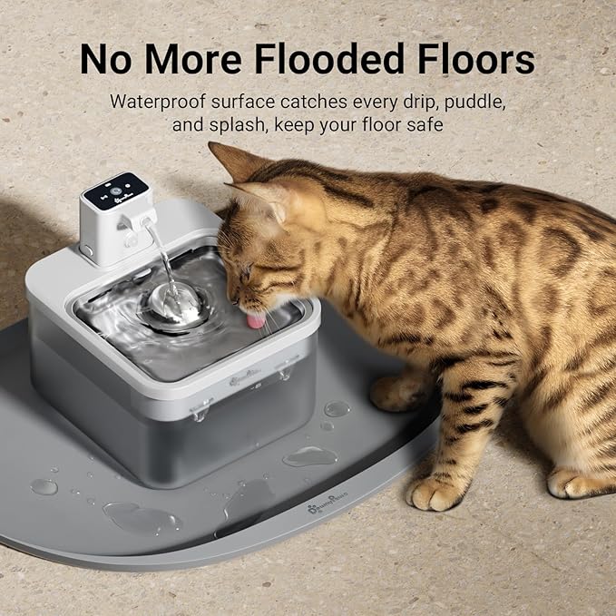 DownyPaws Cat Food Mats for Floors Waterproof, BPA Free Silicone Pet Feeding Mat, Non-Slip Pet Food Mat with High Raised Edge, Cat Placemat for Messy Drinkers, 18"×12.5", Gray (Pack of 2)