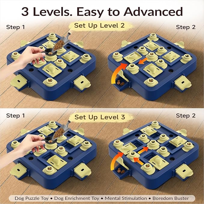 KADTC Dog Chess Puzzle Toy, Large Size, 3 Levels of Step-by-Step Challenge Beginner to Advanced Slow Feeder & Mental Stimulation for Smart Dogs Enrichment Toys