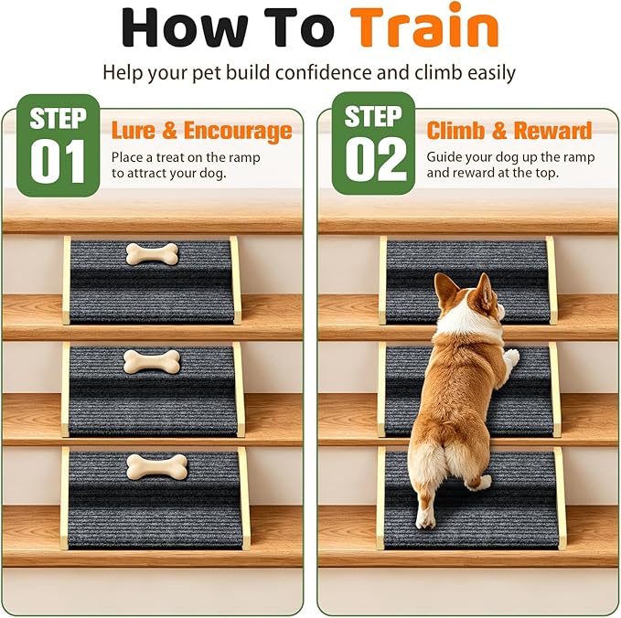 3 Pack Dog Ramp for Stairs-2-Step Wooden Pet Ramp with Non-Slip Carpet for Small Dogs,Gentle Slope Support for Senior Injured Aging Short-Legged Pets,Indoor Use