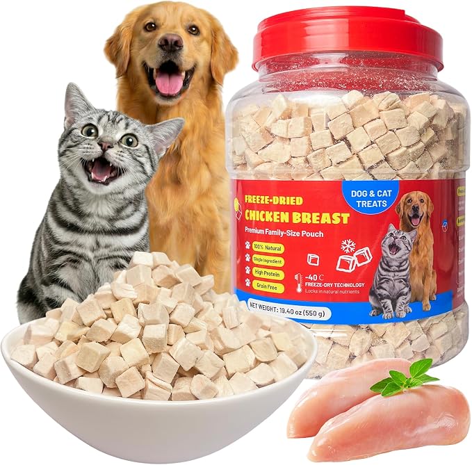 Freeze-Dried Chicken Breast Treats for Dogs & Cats | All Natural, High Protein, Premium Single-Ingredient Nutrition | Ideal Training Treats & Food Topper | 19.40 oz