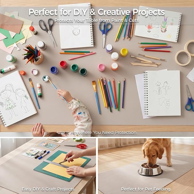 Extra Large Silicone Mat for Countertop & Table with Gift Tube Packaging, Thickened Non-Slip Heat Resistant Table Protector, Cuttable Waterproof Kitchen Prep & Kids Craft Mat