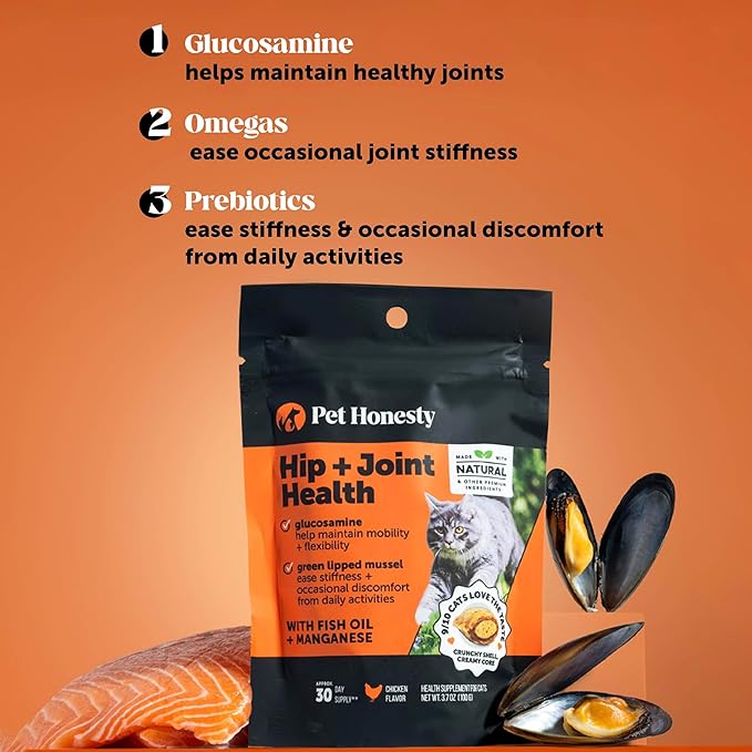 Senior Cat Joint Supplement Crunchy Creamy Hip + Joint for Cats - Ease Mobility Stiffness with Glucosamine Chondroitin, Green Lipped Mussel, Flexibility + Joint Support Chews (90-Day Supply)