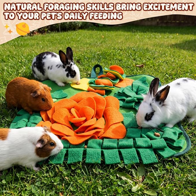 Yinkin 2 Pcs Rabbit Foraging Snuffle Mat for Small Animals Puzzle Toys Funny Interactive Nosework Feeding Mat for Bunny Hamsters Guinea Pigs Ferrets Chinchillas (17.7 x 17.7 Inches,Modern Styles)