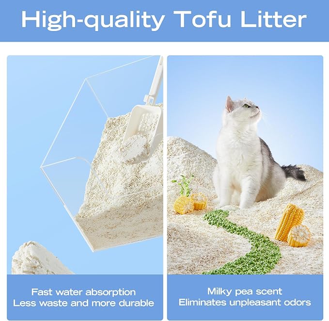 XuCuiHua Tofu Mix Cat Litter, Plant-Based, Strong Clumping Litter, Odor Control, Easy Scooping, Clumps Lift Cleanly, Low Dust, Corn & Cassava Litter, 5.5 LB x 3 Bags