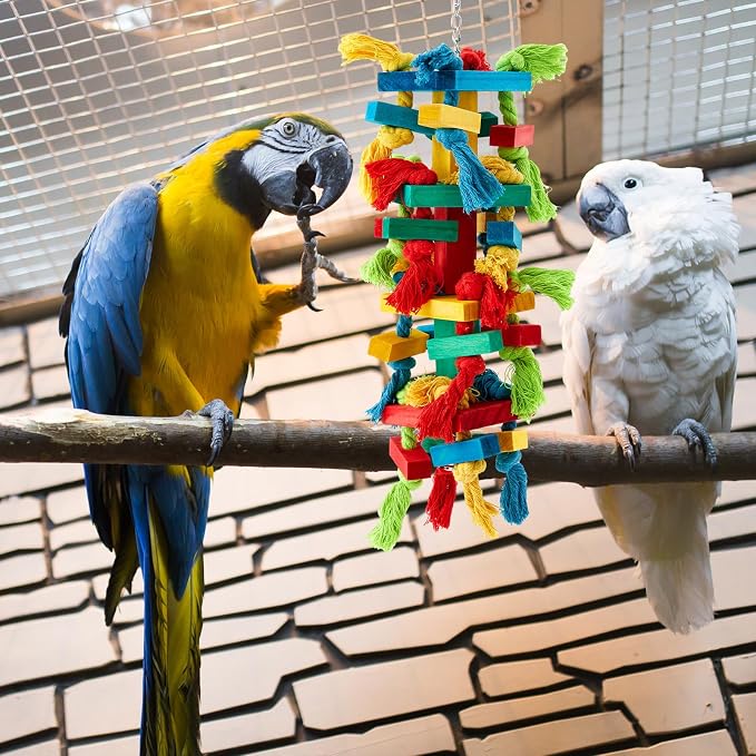 Seenelling 2 Pcs Extra Large Bird Parrot Toy, Multicolored Atural Wooden Bird Chewing Toy Parrot Cage Chewing Toys for Large Medium Macaws Cockatoos African Grey Parrots Birds
