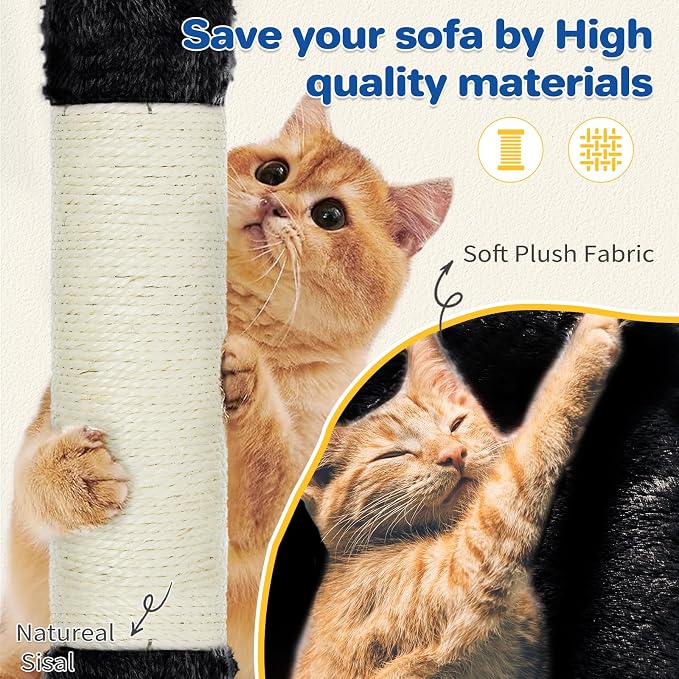 ABCPET Cat Tree Tower 63in Multi-Level Cat Tower for Indoor Cats with Sisal Scratching Posts, Condo, Hammock, Dangling Ball and Extended Platform for Cats to Play, Black