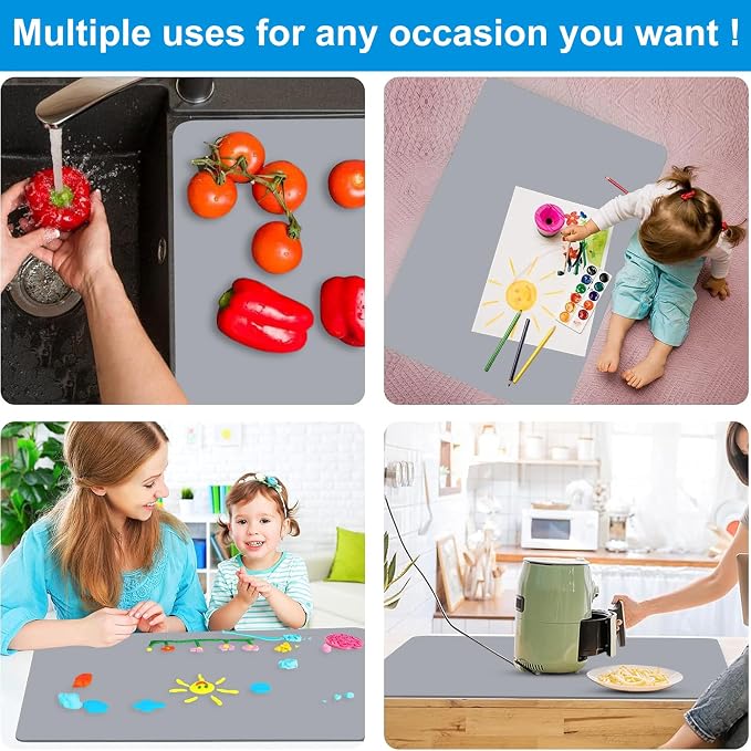 AECHY Silicone Mats for Kitchen Counter 27.5 x 16.5 Inch, 2mm Thick – Multipurpose Silicone Mat Thick Heat Resistant Mat Shipped Rolled Up Kitchen Counter Mat Nonslip Silicone Mats, Dark Gray