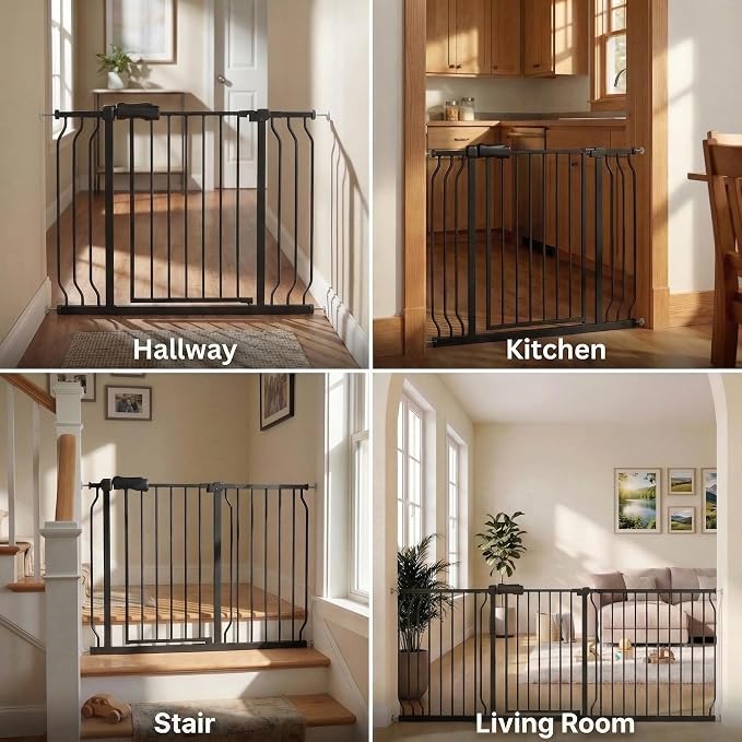 Extra Wide Baby Gate 67-71.5" Dog Gate for Doorways, Pressure Mounted No Drill Safety Gate for Kitchen, Hallways, White/Black Metal Pet Gate for Dogs