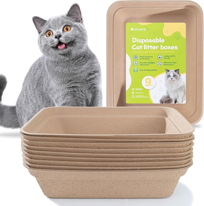 ondware Disposable Cat Litter Box(9-Pack), Large Litter Boxs for Travel Home Use(16.7 x 13.4 x 4 in)
