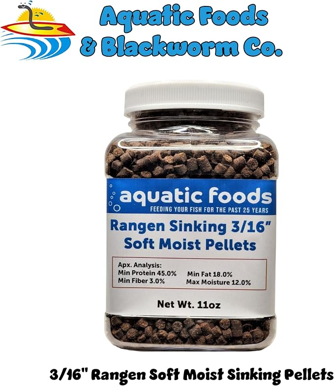 3/16" Soft Moist Sinking Salmon Pellets for Adult Axolotls, Shrimp, Snails, Crabs, Small Amphibians, Aquatic Turtles, Bottom Tropical Fish - 11oz Small Jar