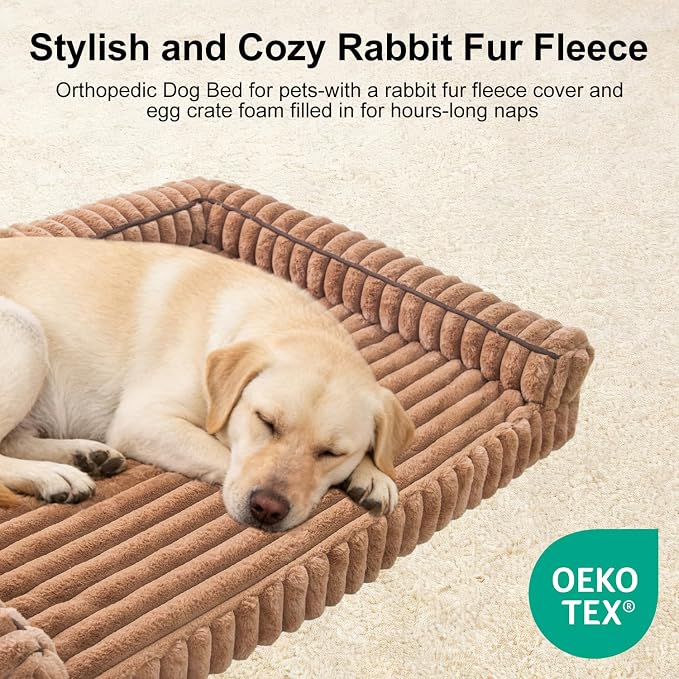 Waterproof Orthopedic Dog Bed for Medium Dogs, Medium Non-Slip Pet Beds with Sides, Egg-Crate Memory Foam Dog Couch for Crate Removable Washable Cover, Brown