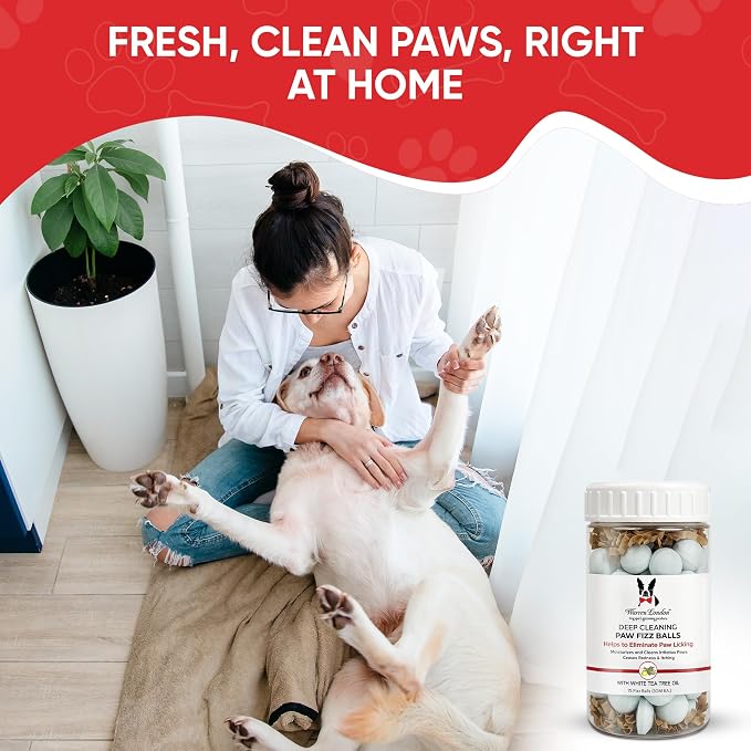 Warren London Deep Cleaning Paw Soak for Dogs – 75 Count Fizz Balls | Made with Tea Tree Oil, Aloe & Seaweed | Stops Licking & Promotes Healthy Pads | 5-Minute at-Home Spa Treatment
