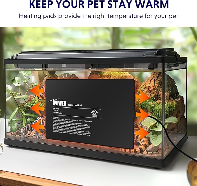 iPower Reptile Heat Pad 8 by12 Inch Under Tank Terrarium Warmer 16W Heating Mat for Turtle, Lizard, Frog, Snake, Hermit Crab and Other Small Animals