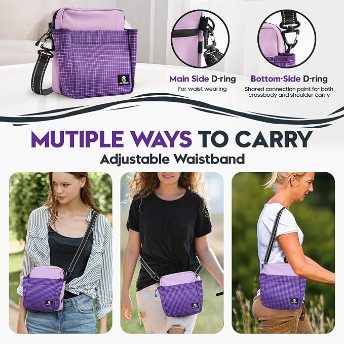 Dog Training Treat Pouch, Magnetic Dog Treat Fanny Pack for Walking, Crossbody Dog Walking Bag with Poop Bag Dispenser, Clicker & Collapsible Bowl - Purple