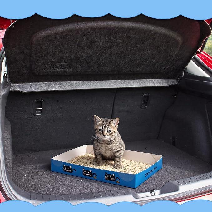 Amyhill 30 Pack Disposable Cat Litter Box 13.8x10x2in Foldable Paper Kitty Trays Bulk Portable Water Proof Cardboard Boxes for Cats Rabbits Guinea Pig Hamster Pets Travel Indoor Supplies(Royal Blue)