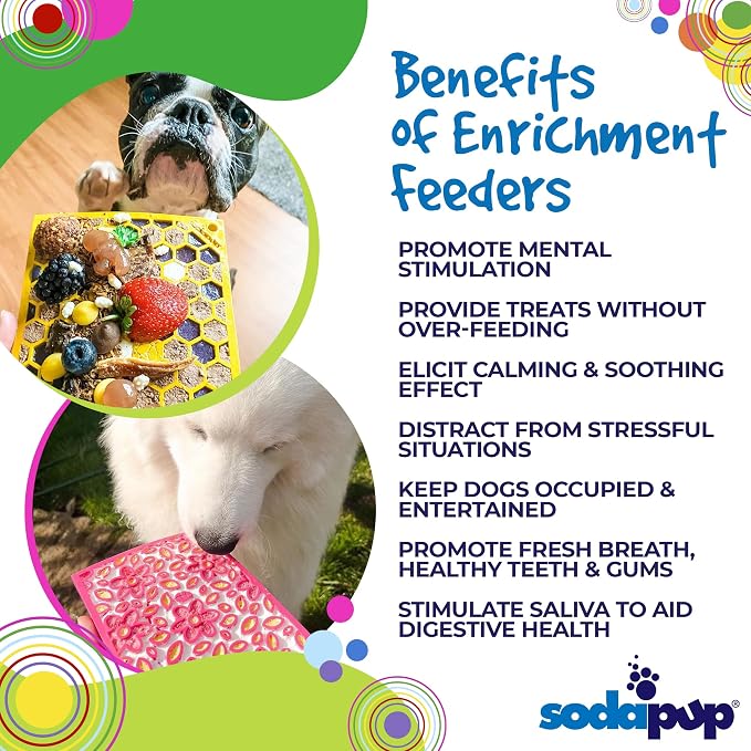 SodaPup Flower Power & Honeycomb eMat Bundle – Durable Lick Mat Feeder Made in USA from Non-Toxic, Pet-Safe, Food Safe Rubber for Avoiding Overfeeding, Digestive Health, Calming, & More