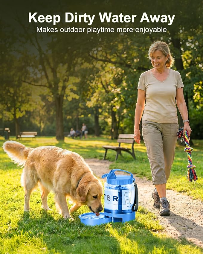 77oz Dog Water Dispenser, 2.2L Large Portable Dog Water Bottle with Pull-Out Drinking Bowl, BPA Free Leak-Proof Pet Travel Water Container for Camping, Hiking, Beach, Car Travel Essentials - Blue