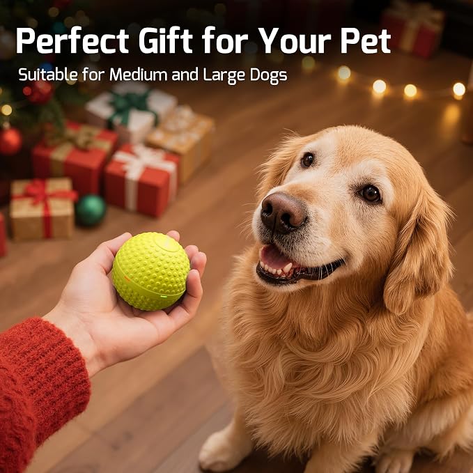 SNOYWEN Smart Interactive Dog Balls, Durable Food-Grade Rubber Material, Automatic Moving, Bouncing, Rotating Toy with Light for Medium, Large Dogs, IPX7 Waterproof (Yellow)