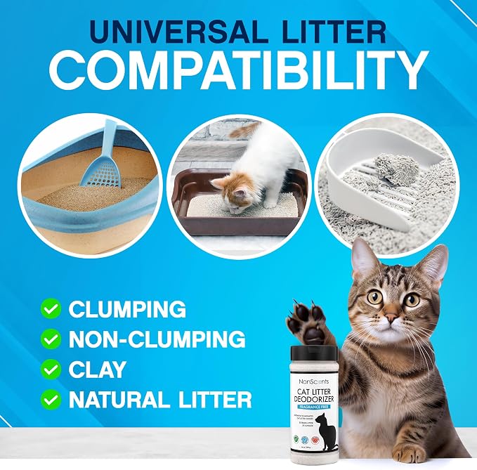 NonScents Cat Box Deodorizer - Odor Eliminator - Reduces Scooping, Extends Litter Lifespan - Fragrance-Free, Fresh Scent - 2-Pack