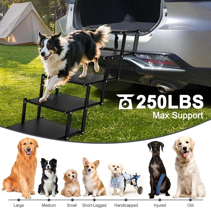 Extra Wide 5 Steps Dog Stairs for Large Dogs, Foldable DogRamp for Car with Non-Slip Surface, Pet Stairs DogStairs for car, Dog Steps for Cars, SUV, High Beds, Truck, Supports up to 250 lbs