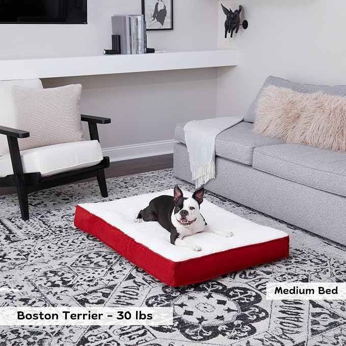 Happy Hounds Daisy Deluxe Supportive Sherpa Dog Bed, Medium (42 x 30 in.), Red