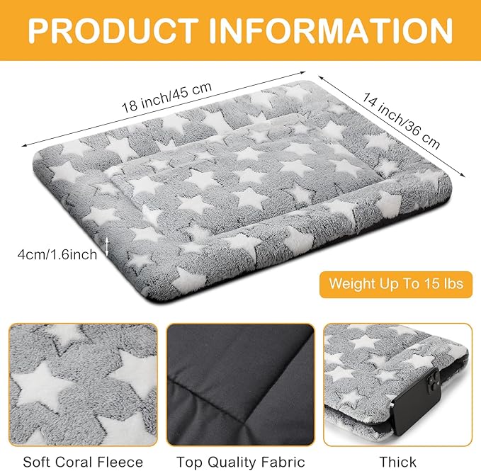 VitalCozy 4 Pcs Dog Crate Pads, Ultra Soft Warm Washable Anti-Slip Kennel Bed Mat for Pets, Reversible, Replaceable, Cage Liner for Small Medium Large Dogs and Cats(18 x 14 x 1.6 Inch,Star,Gray)