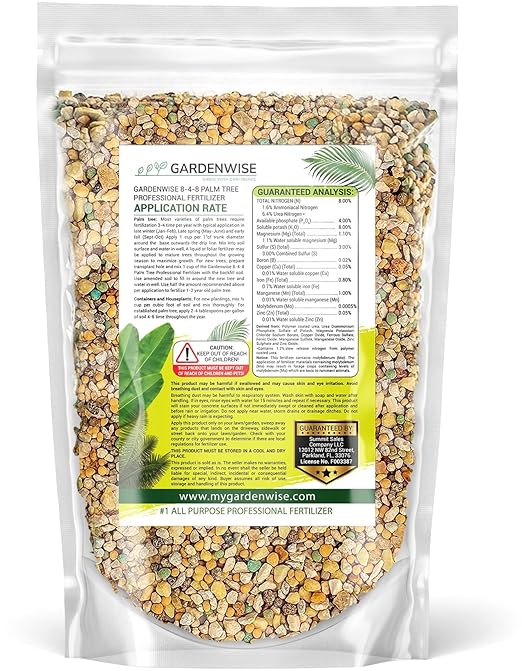 Gardenwise 8-4-8 Professional Palm Tree Fertilizer Plant Food; for Indoor Potted Plants and Outdoor Landscape Palm Trees; Quick-Release Nitrogen Fertilizer and Continuous Feeding (1/2 Quart)