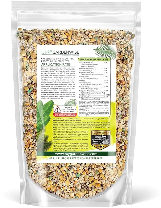Gardenwise 8-4-8 Professional Palm Tree Fertilizer Plant Food; for Indoor Potted Plants and Outdoor Landscape Palm Trees; Quick-Release Nitrogen Fertilizer and Continuous Feeding (2 QUARTS)