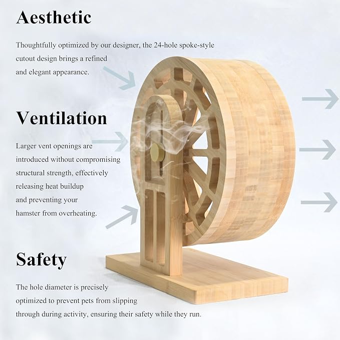11" Large Silent Hamster Wheel, Bamboo Wood Exercise Wheel for Syrian Hamsters, Rats & Hedgehogs, Protects Spinal Health