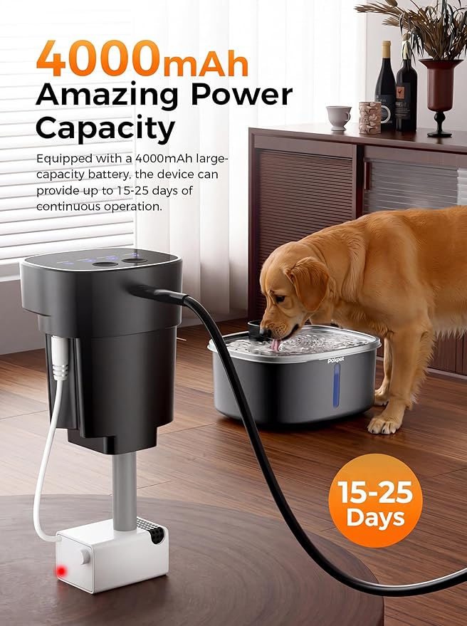 Dog Cat Water Fountain Doggy Spout Water Bowl, Stainless Steel, Large Dog, Fresh Flow, 10L Pet Dispenser with Deeper Wider Drinking Area, LED Window, Multi-Filtration - Wireless 1Filter
