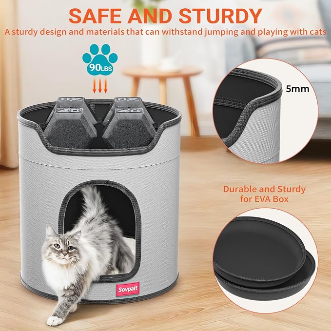 Cat House for Indoor Cats Large Double Cat Bed Cave with Cat Scratcher Pad Toys w/Catnip,Soft Washable Cushion Cat House Shelter D15xH15in Blue (Cardboard Cat Scratcher)