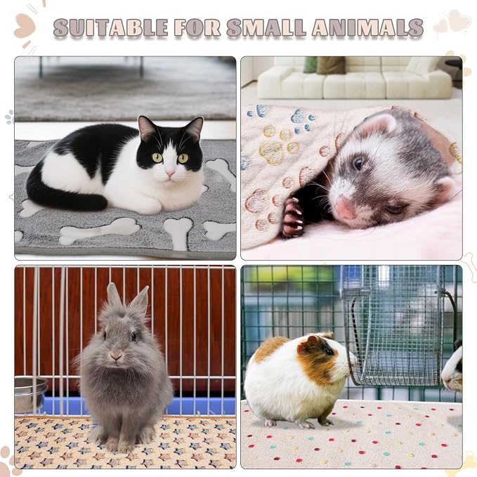 6 Pack Guinea Pig Cage Liner, Washable Guinea Pig Fleece Blankets Beding Accessories, Flannel Throw Warm Sleep Mat, Pet Pee Pads for Small Animal Hamster Rabbit Puppy Cat (Dark Color, 26x14 Inch)