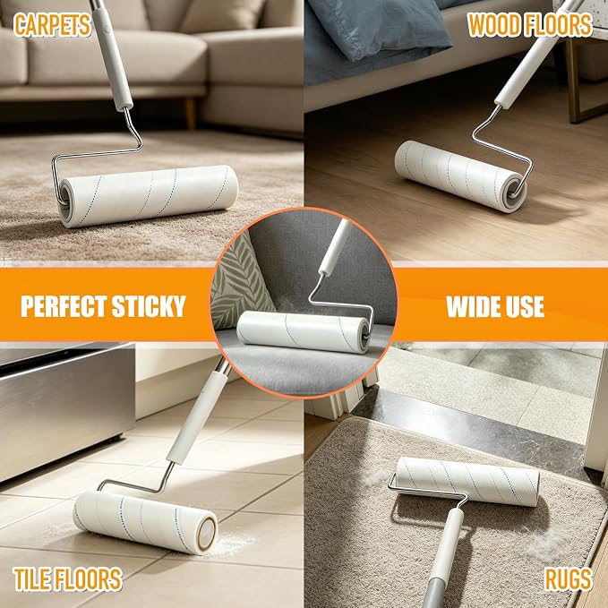 WulaWindy Large Lint Roller for Pet Hair, 450 Sheets 5 Rollers with Extendable Long Handle, 7.87 in Extra Sticky Pet Hair Remover with Storage Base for Floors, Couch, Carpet, Clothes