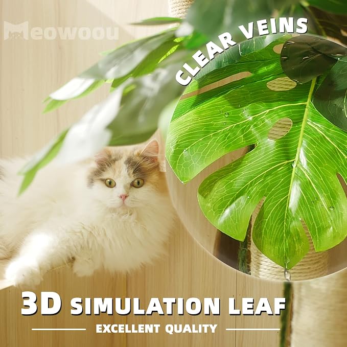 Meowoou Cat Scratching Post, 33 inch Tall with Sisal Rope, Tropical Style, Cute for Kittens