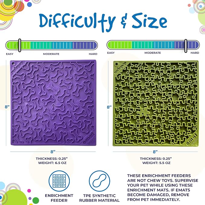 SodaPup Purple Bones & Green Jigsaw eMat Bundle – Durable Lick Mat Feeder Made in USA from Non-Toxic, Pet-Safe, Food Safe Rubber for Avoiding Overfeeding, Digestive Health, Calming, & More